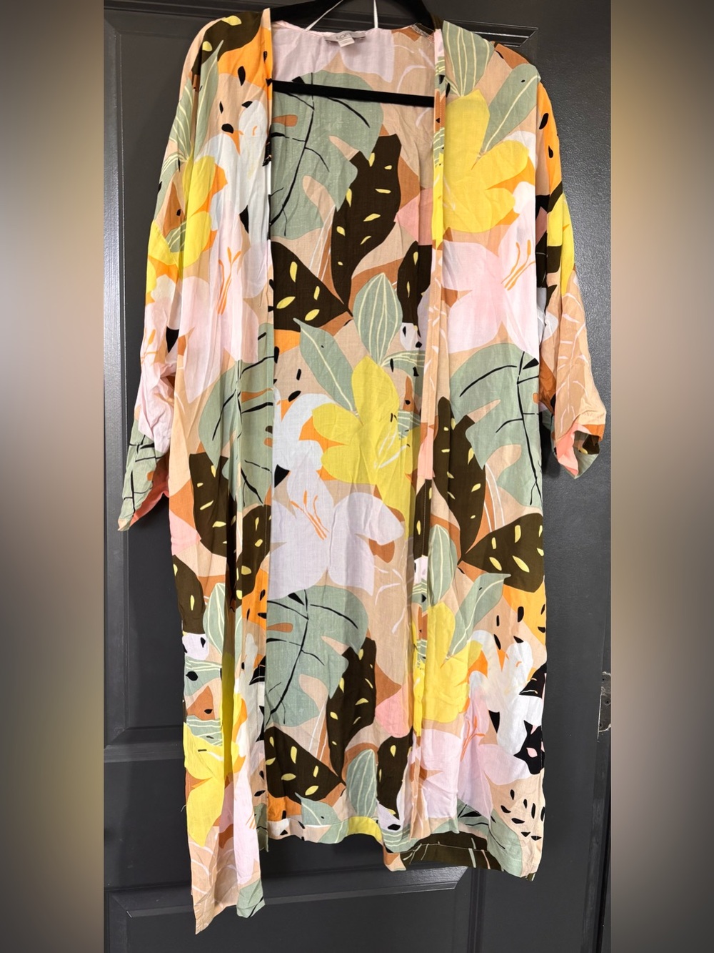 LOFT Yellow Pink Green Floral Maxi Kimono